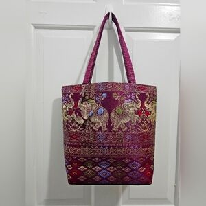 Elegant Purple Elephant Pattern Shoulder Bag